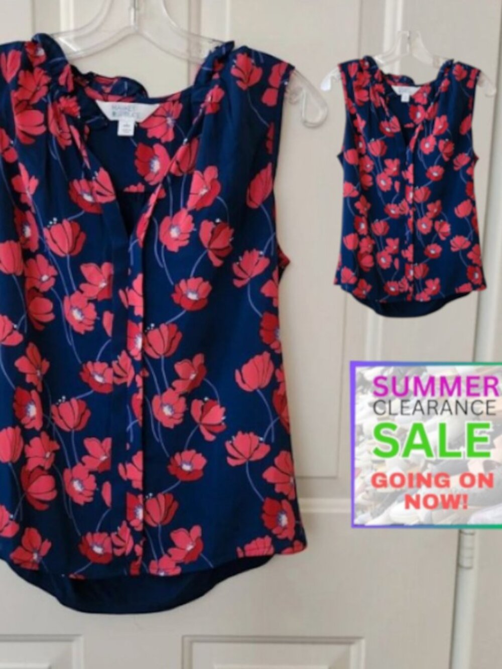 Summer Clearance Market & Spruce Red and Blue Sleeveless Top Small Petite